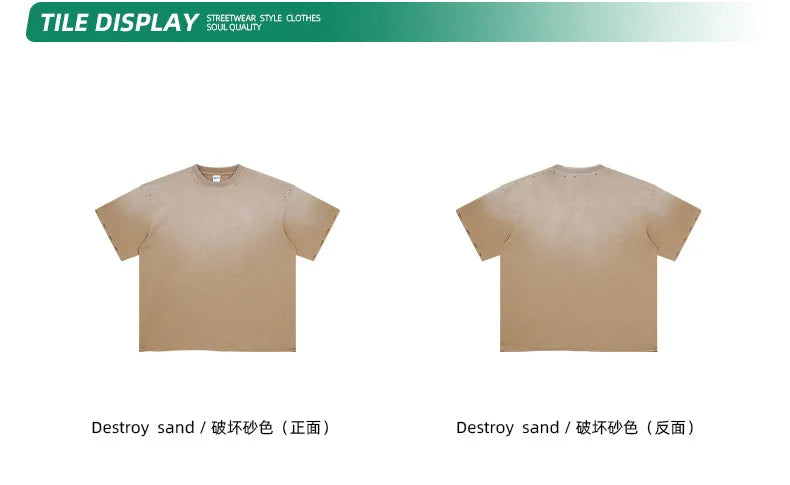 2024 Spring Summer New in Tops Tees Trendy Spray Dye Cut Damaged Washed Y2k Clothes Men's Short Sleeved T-shirt Oversized Street King Limited