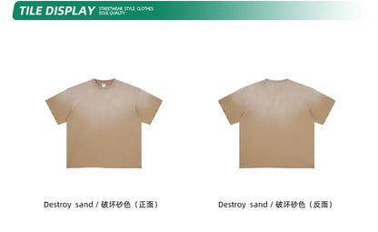 2024 Spring Summer New in Tops Tees Trendy Spray Dye Cut Damaged Washed Y2k Clothes Men's Short Sleeved T-shirt Oversized Street King Limited