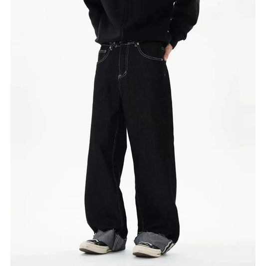 men women streetwear fashion loose casual wide leg straight black denim jeans pant boyfriend y2k baggy jeans trousers urban skinny jeans
