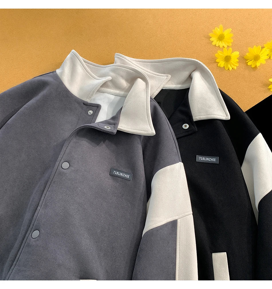 suede baseball jacket 2024 spring men uniform bomber jackets korean streetwear patchwork embroidery label coat unique default style 5058