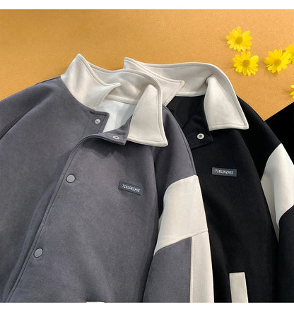 suede baseball jacket 2024 spring men uniform bomber jackets korean streetwear patchwork embroidery label coat unique default style 5058