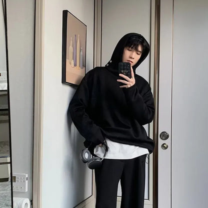 Solid Color Hoodies Men Women Japanese Loose Pullovers Sweatshirt Harajuku Detachable Neck Hoodie Autumn Spring Casual Overcoats Street King Limited