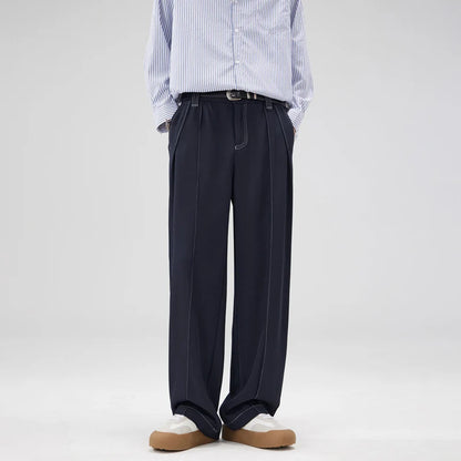 men bright line elastic waist streetwear fashion loose casual plus size straight suit pants work man business trousers menswear bottoms