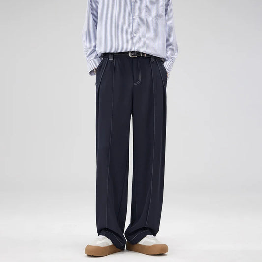 men bright line elastic waist streetwear fashion loose casual plus size straight suit pants work man business trousers menswear bottoms