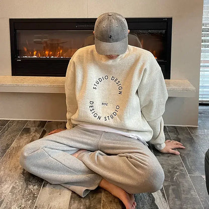 Cotton 2024 autumn and winter Korean style round neck sweatshirt men trendy brand handsome ins loose letter print top jacket emo Street King Limited