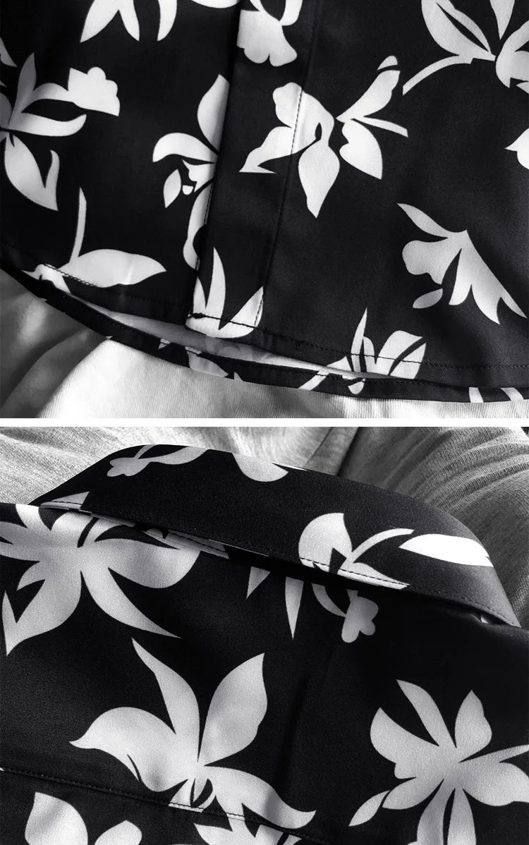 New 2021 luxury Men Classic Hibiscus Flowers Fashion 50% Silk Casual Shirts Shirt high quality Pocket Short sleeves #A48 Street King Limited