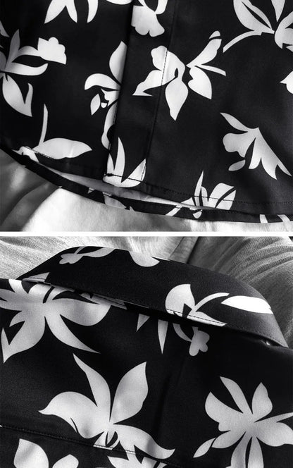 New 2021 luxury Men Classic Hibiscus Flowers Fashion 50% Silk Casual Shirts Shirt high quality Pocket Short sleeves #A48 Street King Limited