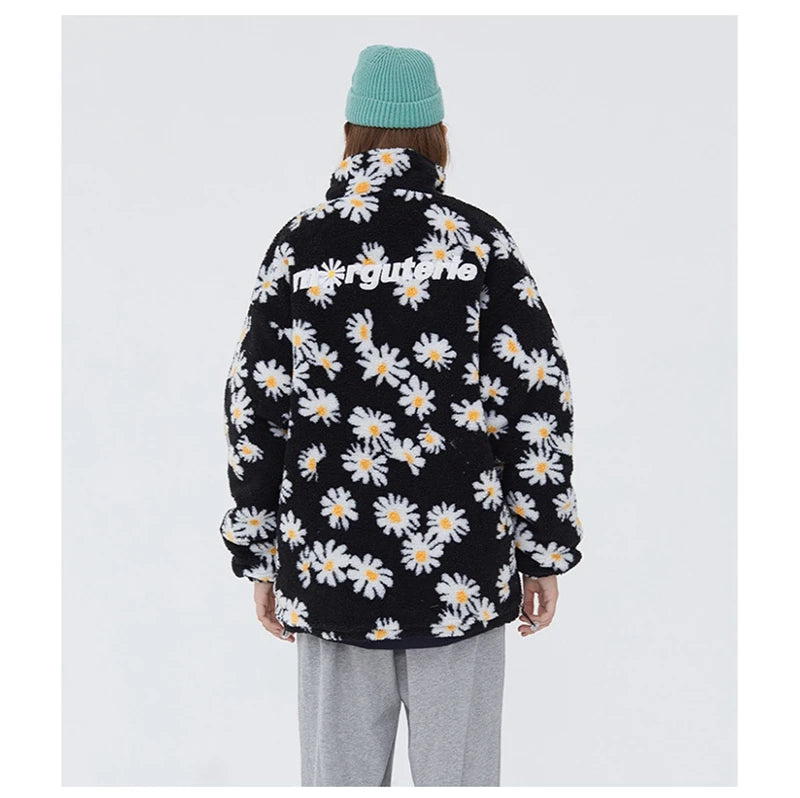 rainbowtouches cotton padded thick parkas jackets streetwear hip hop daisy print fleece warm full zip coats harajuku outwear unique default style 4407