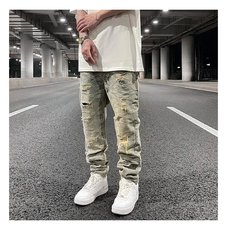 fashion paisy denim jeans mens destoryed holes zipper jeans pants hip hop streetwear new summer casual joggers loose jeans pants unique joggers style 1227