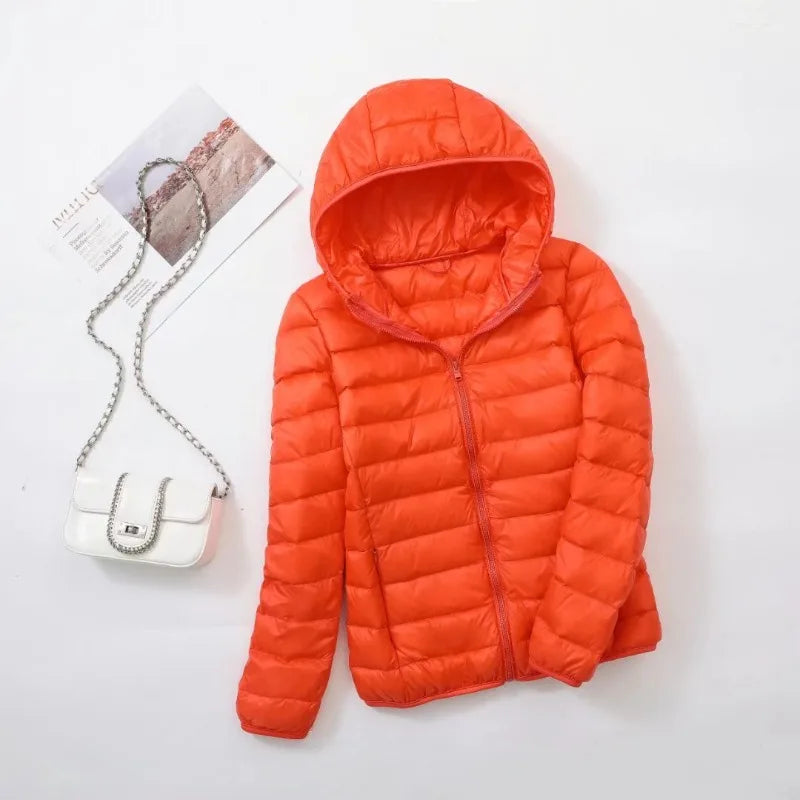 plus size thin light down jacket women 2023 autumn winter slim short hooded warm white duck down coat women outerwear streetwear unique shorts style 4239