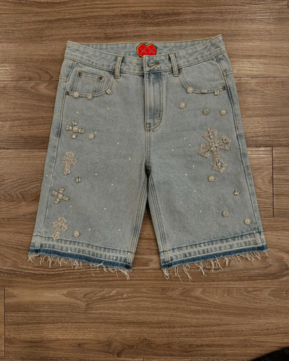 hrajuku gothic cross diamond embroidery sweatpants print shorts and pants men pattern casual hip hop wide leg y2k pants urban active pants