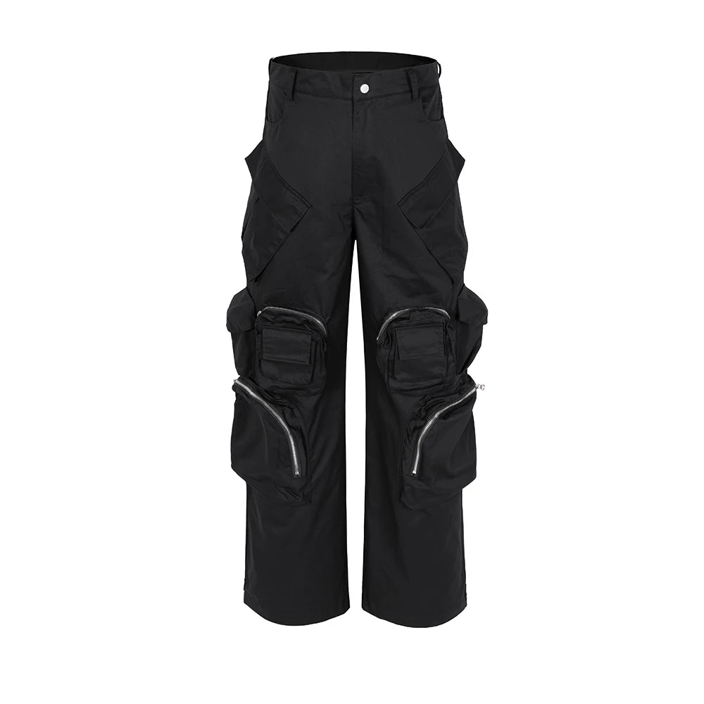 high street multi pokcets functional wide leg cargo pants unisex black straight baggy y2k overalls oversized loose trousers unique cargo style 429