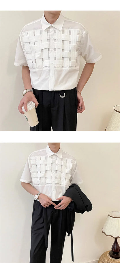 Streetwear Summer High Street Knitting Short Sleeve Mens Shirts Luxury Social Sol Summer High Street Knitting Short Sleeve Mens Shirts Luxury Social Solid Shirt Korean Fashion Y2K Clothes Camisas De Hombre Fashion Sweater Jacket With Graphic Design For Men