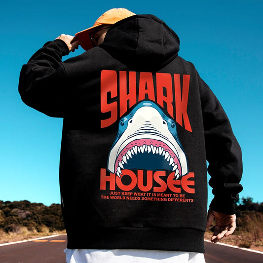 New in Anime Shark Graphic Printed Hooded Sweatshirts Men Hip Hop Fashion Pullover Hoodies Y2K Streetwear Loose Fleece Hoody Street King Limited
