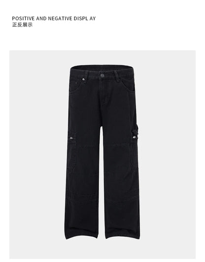 men american streetwear fashion loose casual hip hop wide leg black denim baggy jeans pants man y2k cargo jeans trousers unique cargo style 2207