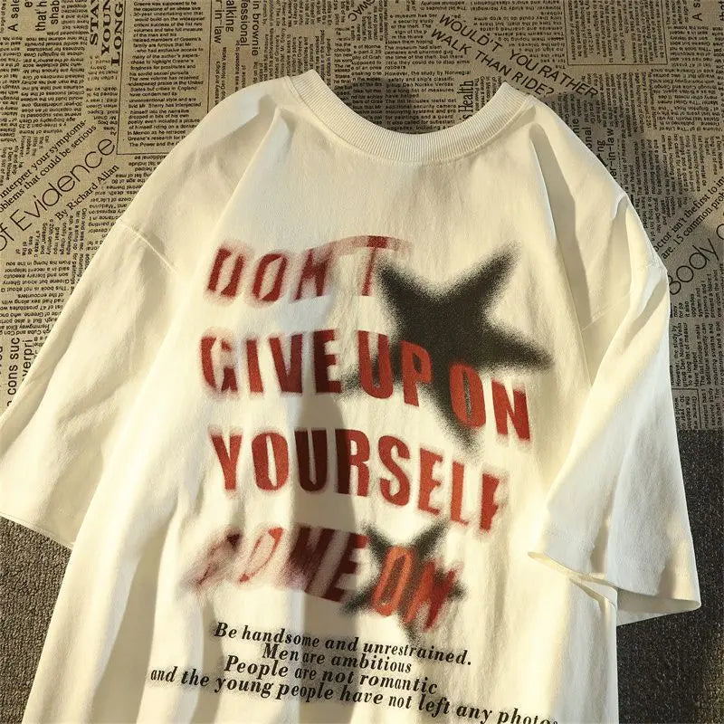Heavy cotton short-sleeved T-shirt men's spring and summer loose European and American style high street hiphop T-shirt tops emo Street King Limited