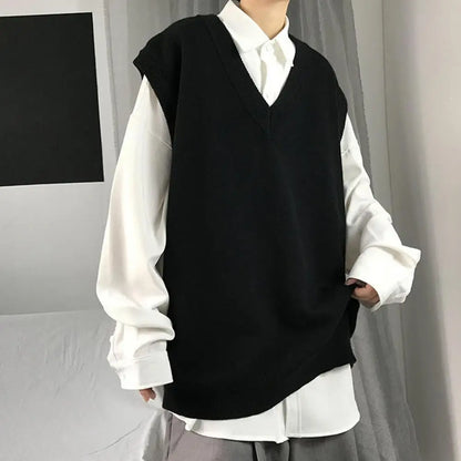Men Sweater Vest V Neck Solid Color Sleeveless All Match Spring Sweater for School Male Pullovers Men's Clothing Streetwear Street King Limited