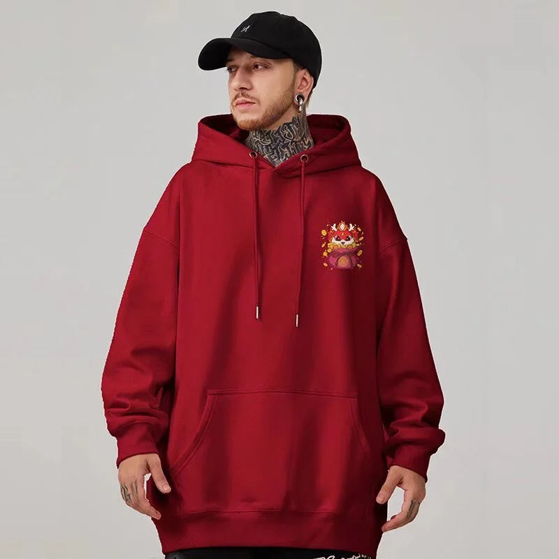 Lucky Cheer Dragon Printed Hoody Man Y2K Streetwear Clothes Fleece Hip Hop Loose Fashion Pullover Sweatshirts Graphic Hoody Street King Limited
