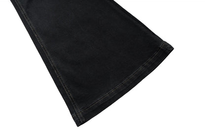 RO Style Ribbons slightly Stretch Baggy Flared Jeans for Men High Street Black Color Boom Cut Oversized Casual Denim Trousers Street King Limited