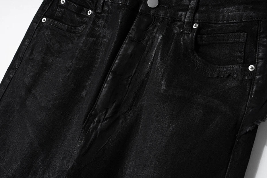 hi street flared jeans men broken patchwork denim pants streetwear harajuku luxury designer black jeans trousers male unique jeans style 468