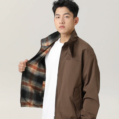 double side wearable coach jacket men streetwear fashion cleanfit splice plaid loose casual outdoor cargo jacket boyfriend coat combat utility trousers