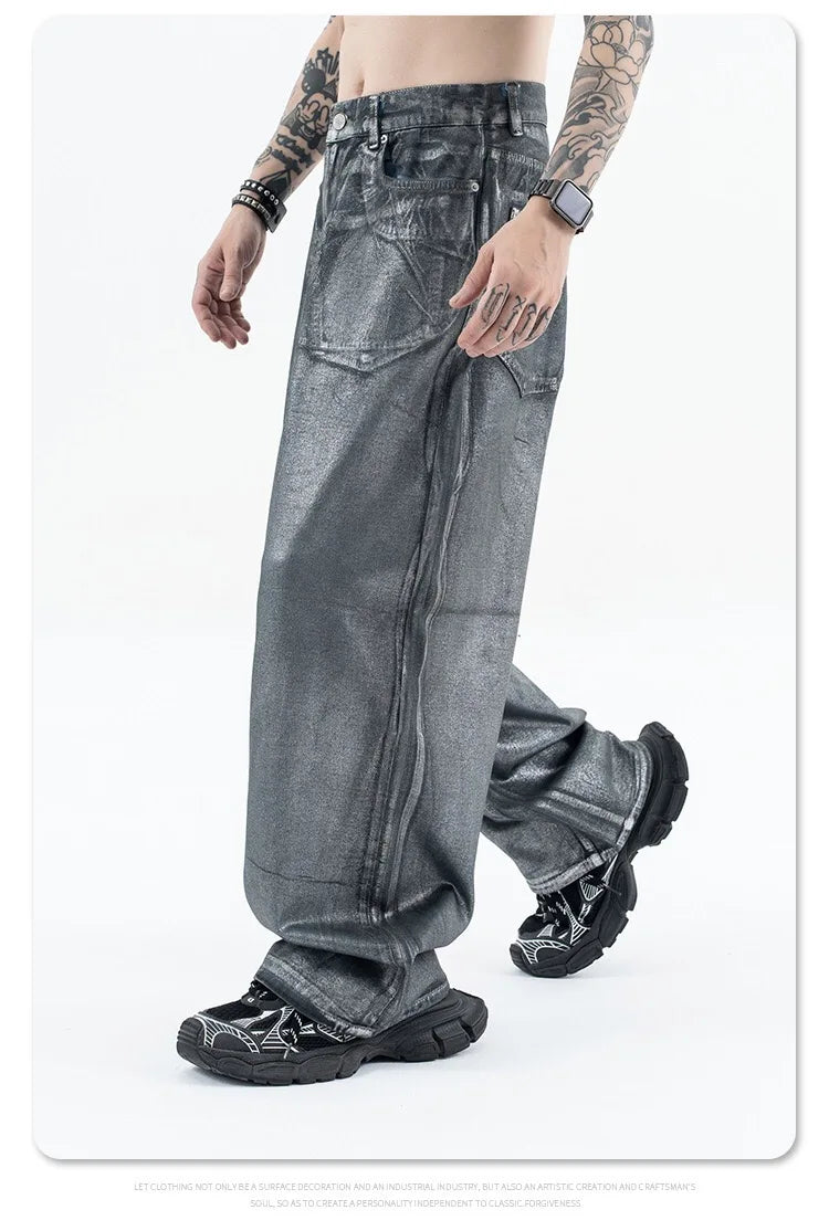 Autumn/winter 2024 loose wash jeans with silver coating Street King Limited