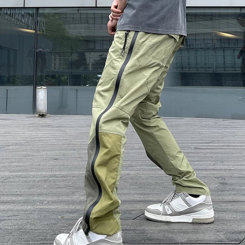 Hip Hop Side Zipper Color Block Vibe Style Casual Track Pants Mens Harajuku Drawstring Loose Oversize Trousers Streetwear Street King Limited