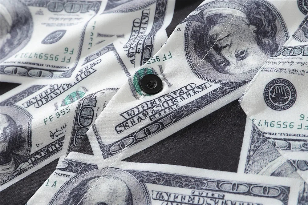 Dark Icon US Dollar Full Printed Shirts Men Turn-down Collar Casual Men's Shirt Logn Sleeve Man Clothing Street King Limited