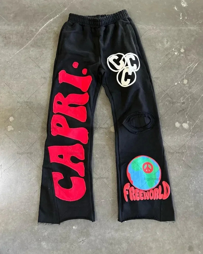 european and american new embroidered oversized trousers men y2k trendy hip hop knitted pants loose casual wide leg pants women unique default style 3483