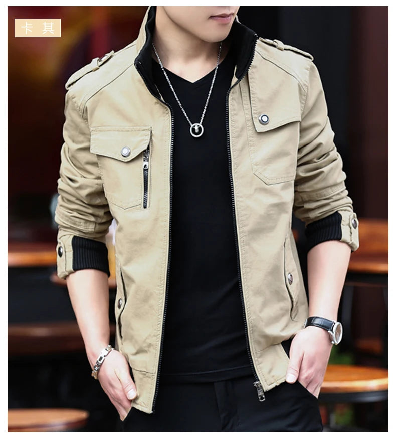 2024 spring autumn new mens jacket korean fashion stand up collar thick denim cargo pants pure cotton coat top clothes unique cargo style 4582