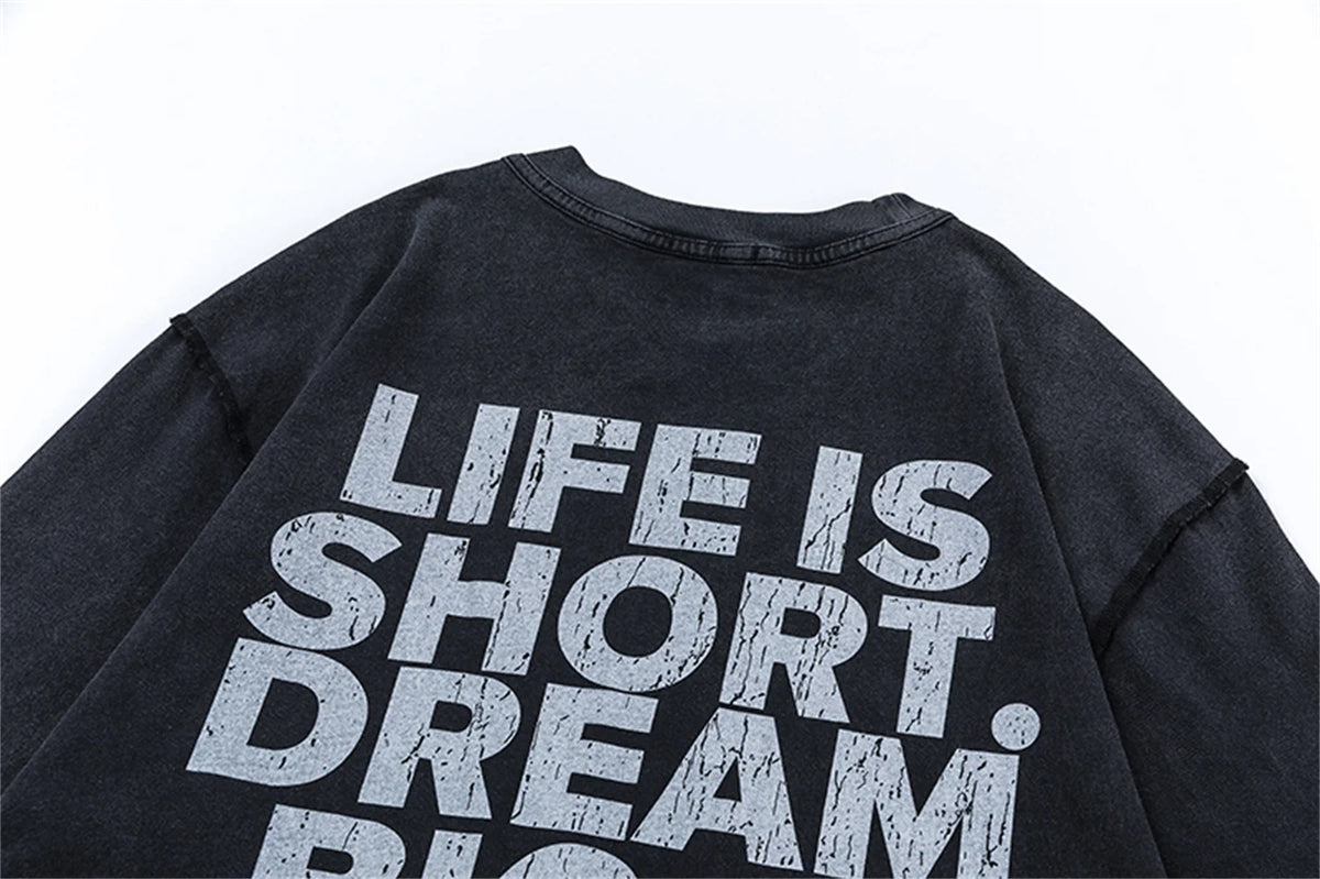 2024 New FP Vintage Retro Letter Reeborn Printing High-Street Distressed Casual Tops T-Shirt Street King Limited