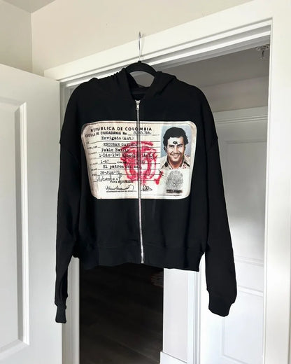 Y2k High Street Trendy Gothic Big Head Pattern Printed Hoodie Men's Retro Rock Loose Harajuku Zipper Sweatshirt Couple Style Street King Limited