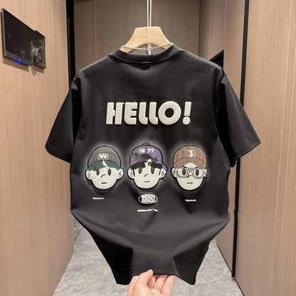 summer new pure cotton short-sleeved T-shirt for men, trendy, versatile, casual, loose, Korean style, round neck, half-sleeved Street King Limited