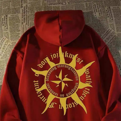 High street cross star hooded sweatshirt for men in autumn and winter super popular student trend plus velvet jacket for men Y2K Street King Limited