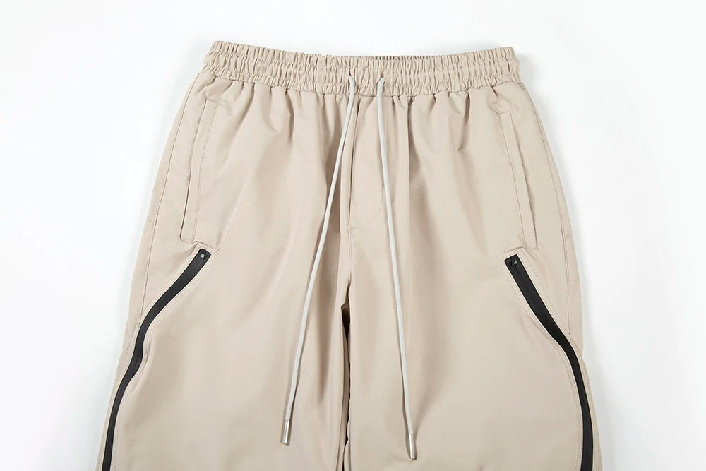y2k pantalones hombre front two long zipper drawstring trousers unisex vibe style solid baggy cargo pants oversized overalls unique cargo style 625