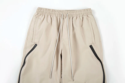y2k pantalones hombre front two long zipper drawstring trousers unisex vibe style solid baggy cargo pants oversized overalls unique cargo style 625