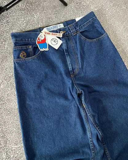 hip hop streetwear big boy jeans y2k embroidery pattern retro blue baggy jeans pants men women fashion pants clothing unique jeans style 1360