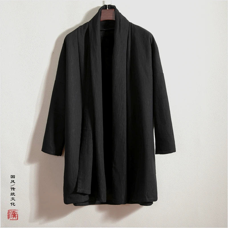 men autumn winter thick fleece liner loose casual punk gothic long cardigan trench coat streetwear kimono robe jacket outerwear unique default style 1019