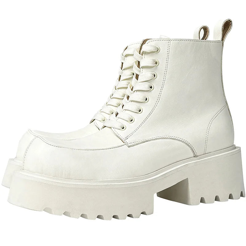 Men's Genuine Leather High Sole Platform Streetwear Fashion Casual Increase Boots Male Punk Gothic Rock Motorcycle Boots Shoes Street King Limited