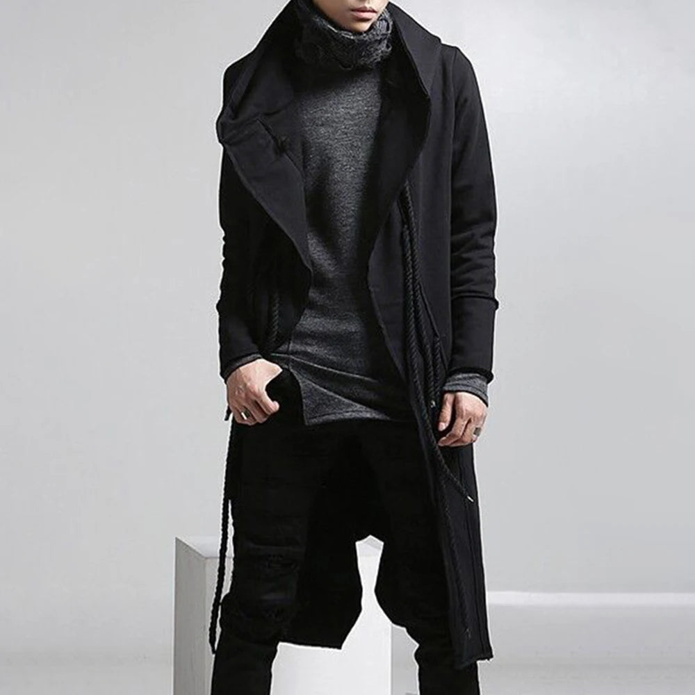 Mens Trench Coat Korean Style Dark Style Autumn And Winter Handsome Windbreaker Hip-Hop Mid-Length Trendy Mens Hooded Sweatshirt Street King Limited