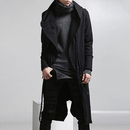 Mens Trench Coat Korean Style Dark Style Autumn And Winter Handsome Windbreaker Hip-Hop Mid-Length Trendy Mens Hooded Sweatshirt Street King Limited