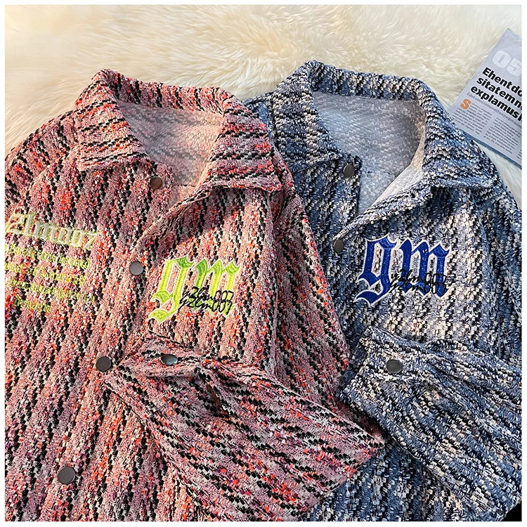 american retro plaid jacket korean trend couple jackets embroidery design unisex outerwear loose plus size mens coat unique default style 1002