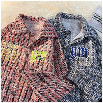american retro plaid jacket korean trend couple jackets embroidery design unisex outerwear loose plus size mens coat unique default style 1002