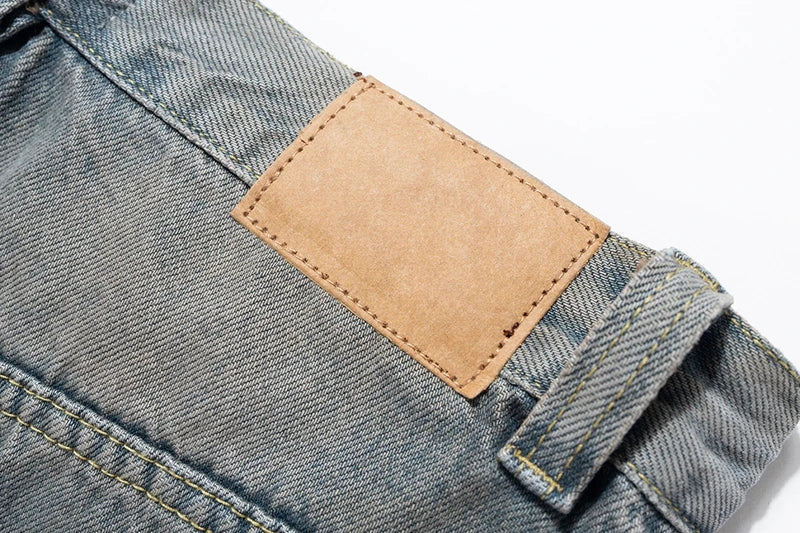 street wear retro hip hop distressed straight leg jeans vintage y2k tassel biker ripped denim pants mens washed destroyed jean unique jeans style 4398