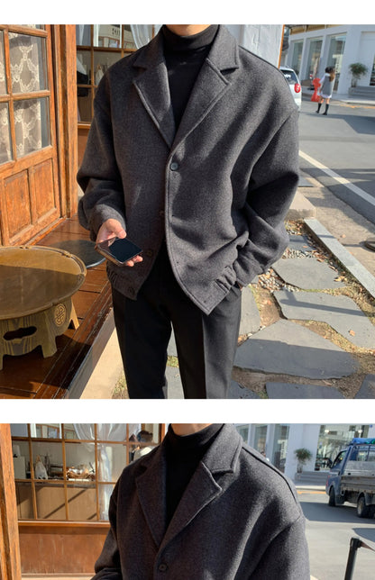 2024 loose casual mens solid color jacket fashion daily commuting windproof short woolen coat thickened warm unique shorts style 304