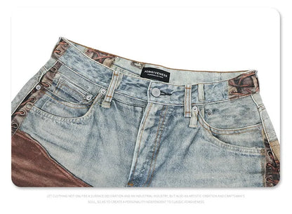 2024 autumn and winter new stitching ripped jeans Street King Limited