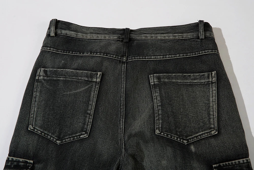 multi pockets embroidery washed baggy jeans for men and women straight ropa hombre casual cargo pants oversized denim trousers military streetwear pants