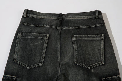 multi pockets embroidery washed baggy jeans for men and women straight ropa hombre casual cargo pants oversized denim trousers military streetwear pants