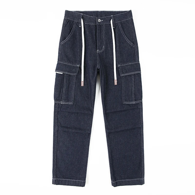 men autumn summer streetwear fashion plus size loose casual straight cargo jeans pant campus boy jeans trousers unique cargo style 2284