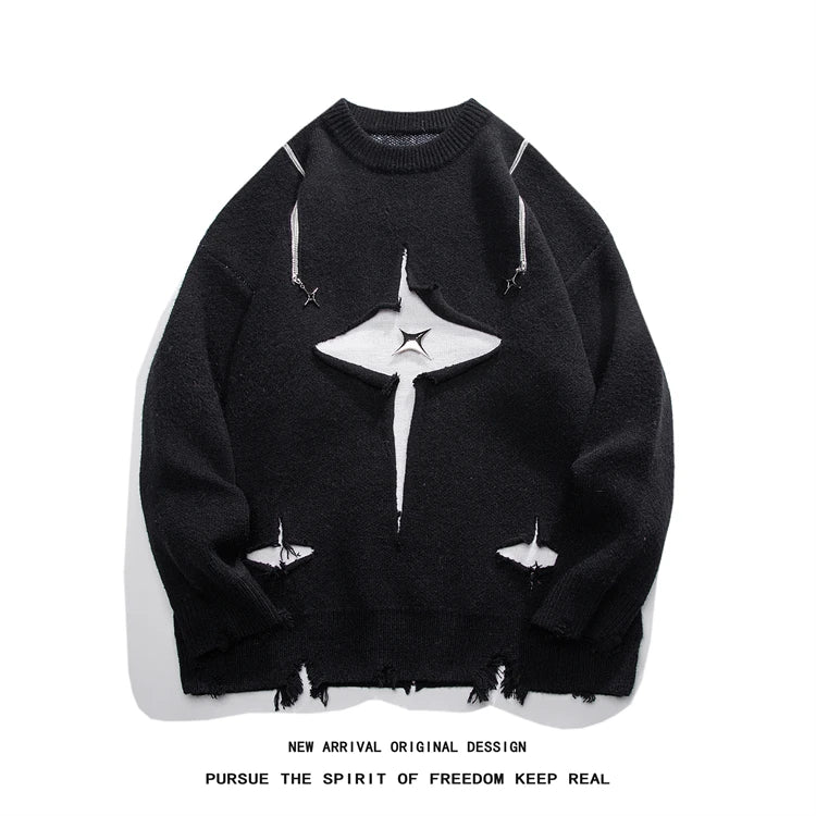 Gothic Men's Sweater Hip Hop Streetwear Long Sleeved Round Neck Tops Oversized Autumn New Knitwear Sweaters Jumpers Street King Limited